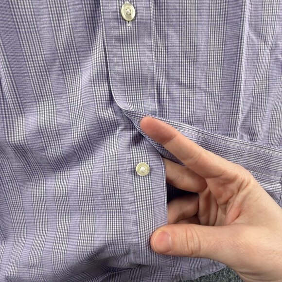 Brooks Brothers Milano Cotton Check Non-Iron 16 34 Purple Shirt Long Sleeve Men - Picture 11 of 12
